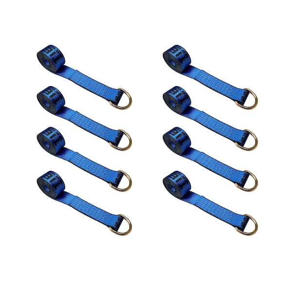 2" x 10' Lasso Strap w/ D Ring Auto Tie Down Wheel Lift Tow Truck Trailer Blue, 8PK